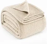 Carriediosa Wool Blend Knit Throw Blanket 60" X 80" Twin, 50% Recycled Polyester Soft Cable Knitted Fluffy Throws for Couch Lightweight Woven Blankets for Sofa Fuzzy Cozy Bed Cover, Light Beige