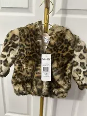 ❤️GIRLS FAUX FUR LEOPARD PRINT ZIP UP HOODED COAT JACKET 3/6 Mo NEW W TAGS