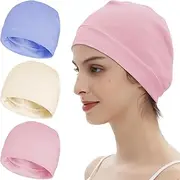 [choshion] 3 Pieces 100% Cotton Skull Caps Beanie for Men Women Lightweigt Night Cap Sleep Hats Breathable Helmet Liner