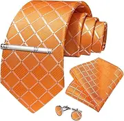 [Fitbitey] 1pcs Checkered 8cm men's silk wedding tie set with handkerchief clip, cufflinks, groom's accessories