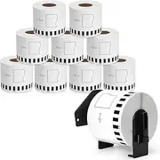 Doruimi 10 Rolls DK-22205 DK22205 Continuous Labels Self-Adhesive Paper Labels Compatible with Brother QL-500, QL-600, QL-700, QL-800, QL-810W, QL-820NWB, 62 mm x 30.48 m, Black on White