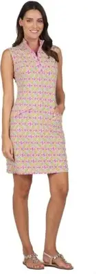 IBKUL Women's L LARGE PINEAPPLE L Zip Mock CHANTAL HOT PINK LIME YELLOW Dress