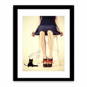Sexy Girl & cat Modern Art Framed print Art Poster