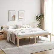 King Size Bed Frame Wooden Platform with Headboard, 183 x 203 cm, Solid Wood Bedframe, Senior Bed for Adults, Easy Storage, Queen Frames, No Mattress