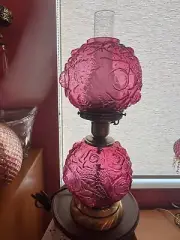 FENTON , L.G.WRITE RARE CLEAR CRANBERRY NEW LAMP GWTW IN OLD STOCK.