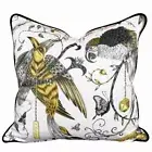 Emma J Shipley Audubon Cushion with Black Velvet Piping. 100% Cotton 45cmx455cm