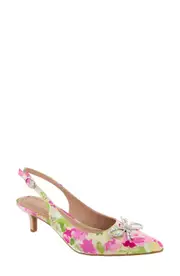 bcbg Donna Slingback Pointed Toe Kitten Heel Pump in Multi Floral at Nordstrom, Size 10