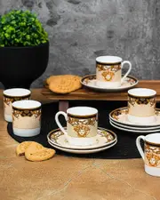 Medusa Espresso Cup & Saucer Set Of 6 - Black & Gold