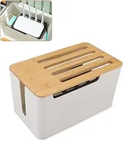 Gugxiom Bamboo WiFi Router Storage Box, Polished Router Hider Set, Power Strip and Cable Management Hider, for Hiding WiFi Router, TV Box Components, Cables Etc.