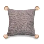 Gray Machine Knit With Pom Poms And Feather Down Insert Pillow