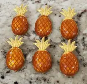 1 1/16" GOLD Tone Metal and Enamel PINEAPPLE Shank Back Buttons (6 pieces) NEW