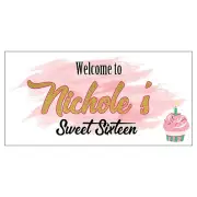 Sweet 16 Party Personalized Birthday Banner, Cupcake Party Sweet 16 Decoration