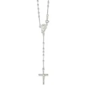 Sterling Silver Polished Bead Rosary 18 Inch Necklace