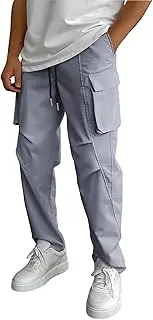 [WZIKAI] Men's Casual Cargo Pants Elastic Waist Drawstring Joggers Pants Athletic Techwear Jogging Sweatpants with Pockets
