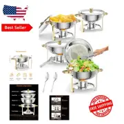 Elegant 5QT Round Stainless Steel Chafing Dish Buffet Set for Events - 4 Pack