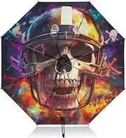 [PDZRMY] Cyber Skull Colorful UV Protection Travel Umbrella Compact for Rain and Sun - Auto Open and Close UPF 50+ Windproof Portable 46” Sun Umbrella for Women and Men