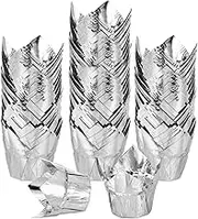 sourcing map 100 Pcs Tulip Cupcake Liners, Muffins Liners Aluminum Foil Cupcake Wrappers Baking Cups Muffins Liners for Wedding Birthday Party Supplies, Silver