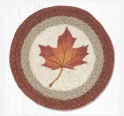Set of 2 Braided Jute Round Placemat/Trivet/Swatch. MAPLE LEAF. Earth Rugs.10"