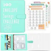 [XIMUX] XIMUX 100 Envelope Challenge Binder,100 Savings Challenges Book with Envelopes Easy and Fun Way to Money Saving,Budget Binder Savings Challenge Book Cash Envelope Wallet for Budgeting Planner (Green)