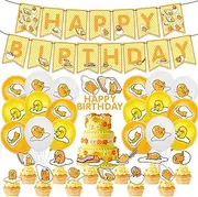 32Pcs Gudetama Birthday Party Supplies Party Favors Set For Kids Gudetama Cake Topper Cupcake Toppers Banner Balloons For Gudetama Birthday Party Decorations