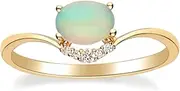 [Gin & Grace] Gin and Grace 14K Yellow Gold Natural Ethiopian Opal Ring with Real Diamonds for women | Ethically, authentically & organically sourced (Round-cut) shaped opal hand-crafted jewelry for her | Opal Ring