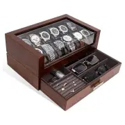 High End Watch Box for Men, 12 Slot Wooden Watch Case With Drawer, Watch Walnut