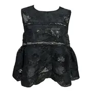[Caroline Hu] Black Embroidery Linen Lace Top