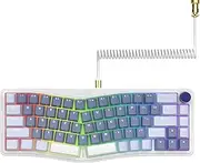AKS068 65% Wired Mechanical Gaming Keyboard with Coiled Cable, 68-Key Alice-Layout Mechanical Keyboard, RGB Hot Swappable Red Switches VIA/QMK Programmable Knob Gasket Mount for Win/Mac (Purple)