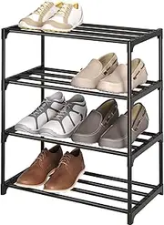 [SOKOSEN] 4-Tier Small Shoe Rack, Metal Stackable Kids Shoe Shelf Storage Zapateras Organizer,Narrow Shoe Rack Sturdy for Closet Hallway Entryway Living Room Bedroom (Black)