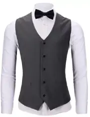 NEW WANNEW Men's Suit Vest Tuxedo Vest with Bow Tie Set Charcoal Large