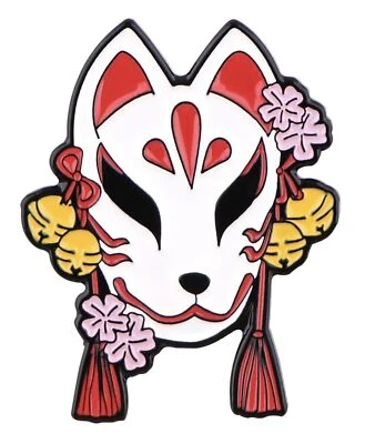 Fox Kitsune Mask Japanese Cherry Blossom Japan Folklore 1.6" Enamel Pin Badge