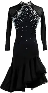 [JRUIA] Women's Latin Dance Dresses Ballroom Dancewear Cha Cha Salsa Practice Costume Leotard Fishbone Skirt for Rumba Samba