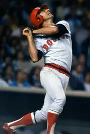 Carl Yastrzemski Boston Red Sox swings and watches the flight of h- Old Photo 1