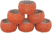 YourKart Handmade Indian Beaded Napkin Rings for Christmas, Thanksgiving, Holiday Party, Dinner Party - Napkin Holder Set of 6 (Orange)