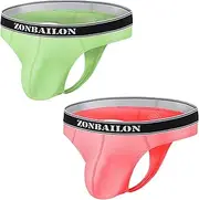 [HASWECHYS] Men’s Sexy Thong Underwear lce Silk Bikini Briefs G-String Tongs T-Back, 2*green&red, XX-Large