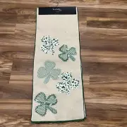 Nicole Miller Home St. Patrick’s Day Jute Table Runner Shamrocks 14”x72” NWT