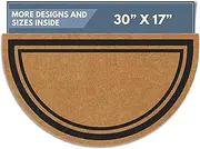 Barnyard Designs Natural Coco Coir Heavy Duty Backing Doormat - Large Cute Non-Slip Front Door Welcome Mat for Outside Entrance or Porch Entry, Half Moon, Brown (Border, 17" x 30")