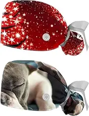 [YTYVAGT] 2-Pc,Nurse Scrub Caps,Scrub Hats with Buttons and Cotton Sweatband,Christmas Theme