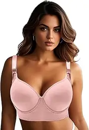 [Geibiu] Fashion Deep Cup Bra Hides Back Fat Full Back Coverage Bra with Shapewear Incorporated Plus Size Push Up Sport Bra