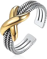 [ChicSilver] 925 Sterling Silver Rings Bee/Heart/X Rings Twisted Rope Band Adjustable Open Rings Size 6-12