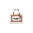 Balmain B-Army Mini Canvas Shopping Bag with Leather Inserts Brown