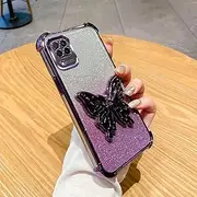 [WOWUDI] Glitter Cover for Oppo A5 Pro, with Foldable Glitter Butterfly Invisible Stand TPU ElectroPlated Frame Protective Shell Suitable for Women and Girls- Black
