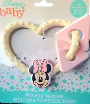 DISNEY BABY MINNIE MOUSE RATTLE AND HEART SILICONE TEETHER RING.
