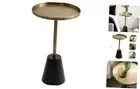Tira Elegant Round Side Table, 14 x 24, Brass and Black, 14x14x24 Gold/Black