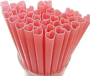 50pack Heart Shaped Pink Straw，Reusable Straws ，Cute Straw Individually Wrapped ，Pink Plastic Straw ，Valentines Day Cocktail Birthday Party