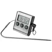 Digital Roasting Thermometer with Timer & Probe Stainless Steel LCD Display