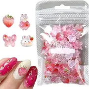 3D Nail Charm | 100X Cute Bow Bunny Strawberry Nail Gems Set,Cute Manicure Tips Embellishment Decoration for Dating Daily Commuting Event Styling