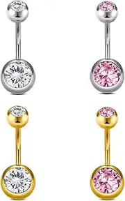 [Longita] Silver Gold Belly Button Ring Belly Button Piercing for Women Stainless Steel Belly Piercing Jewelry Hypoallergenic Pink Navel Rings 10mm, Metal, stainless-steel
