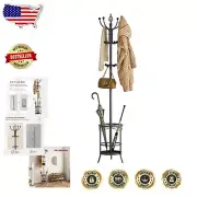 Industrial Coat Stand with 12 Hooks & Umbrella Holder - Space-Saving Design