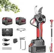 Electric Pruning Shears, 50mm Portable Battery Powered Cordless Secateurs with 2 X 4.0Ah Battery & Cordless Telescopic Pole, LCD Display, for Tree Branches Trimming Pruning
